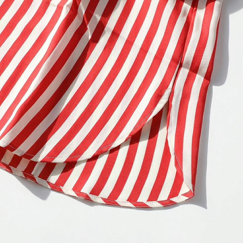 Max Mara レッド シルク ストライプ シャツワンピース ギャザー
