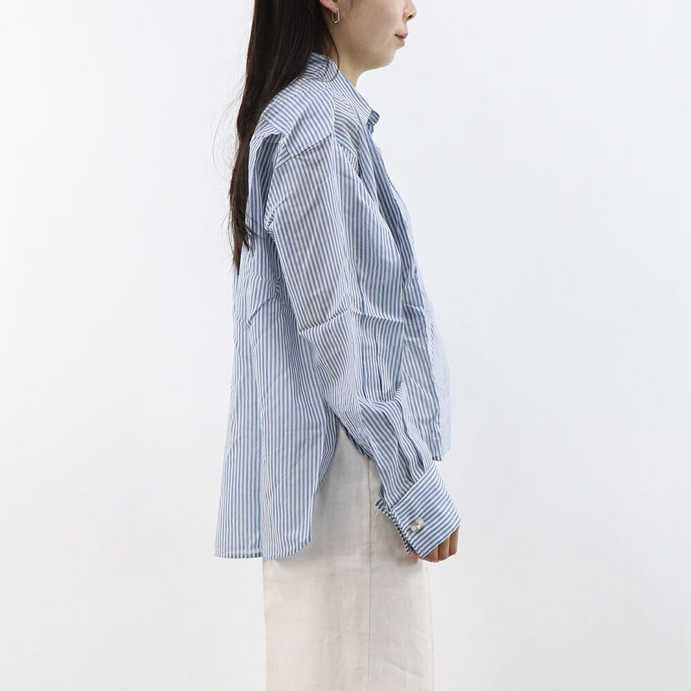 Max Mara シャツ ブルーストライプ シルク シアーシャツ VERTIGO