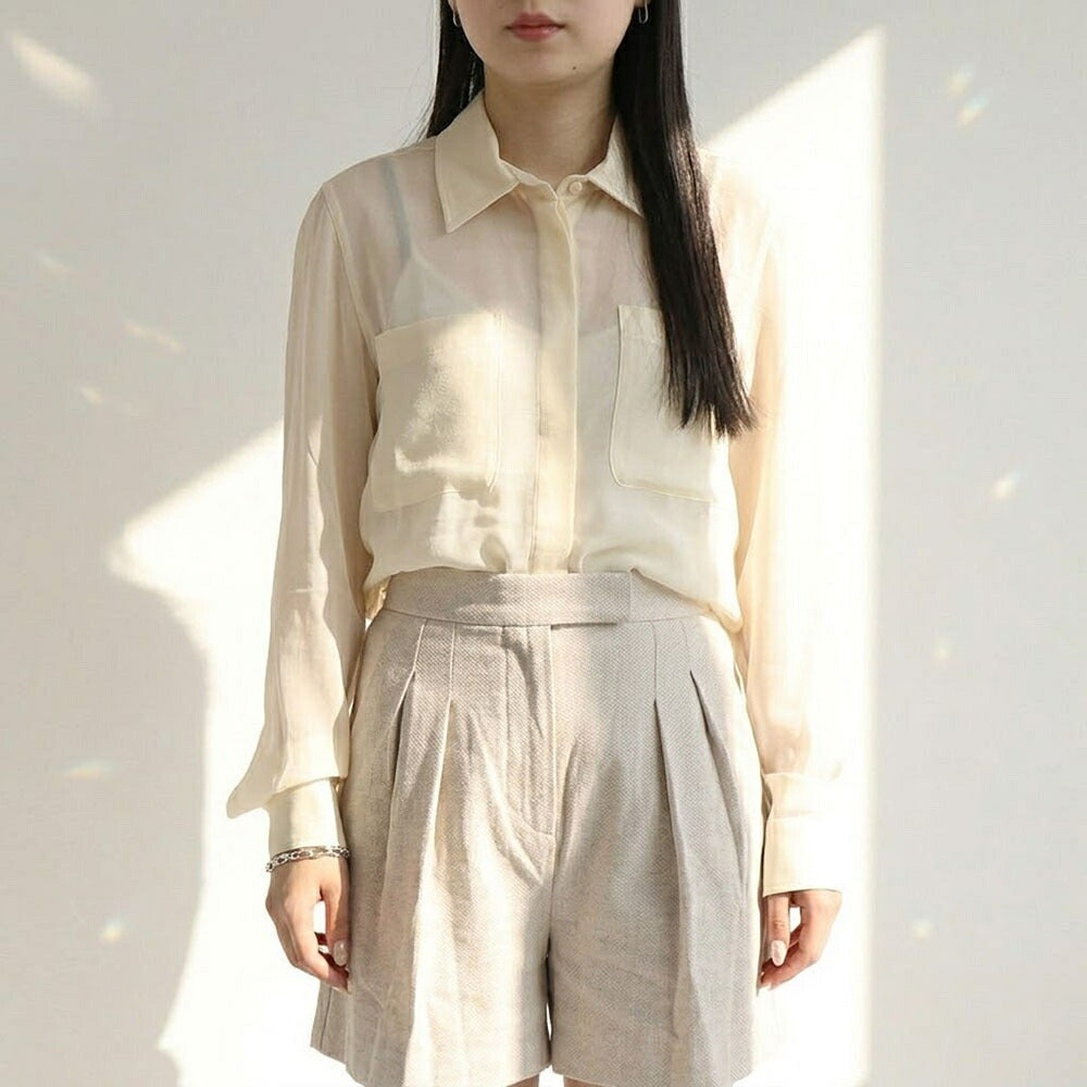 Max Mara シャツ  アイボリー シルク シアーシャツ  ロゴ刺繍  11261012
