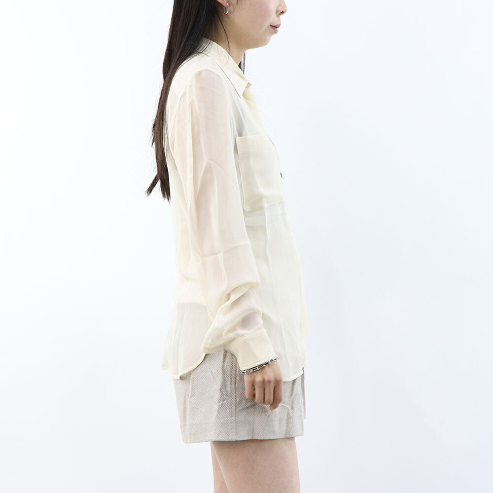 Max Mara シャツ  アイボリー シルク シアーシャツ  ロゴ刺繍  11261012