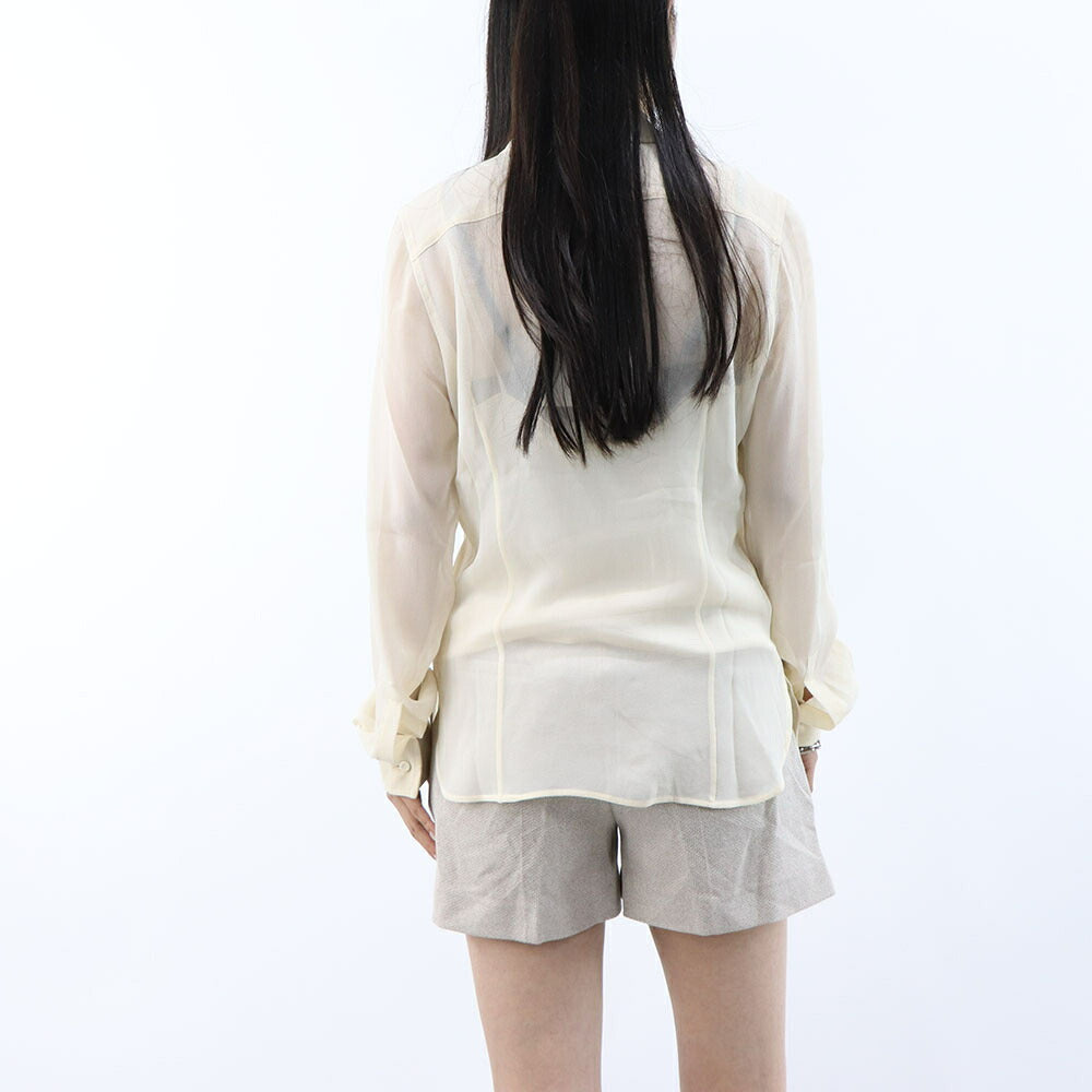 Max Mara シャツ  アイボリー シルク シアーシャツ  ロゴ刺繍  11261012