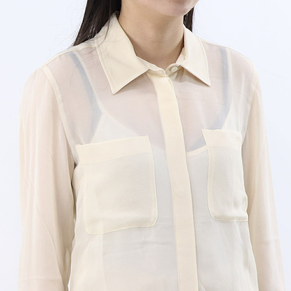 Max Mara シャツ  アイボリー シルク シアーシャツ  ロゴ刺繍  11261012