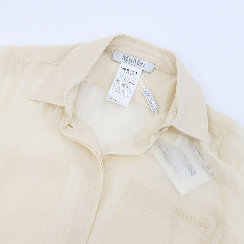 Max Mara シャツ  アイボリー シルク シアーシャツ  ロゴ刺繍  11261012