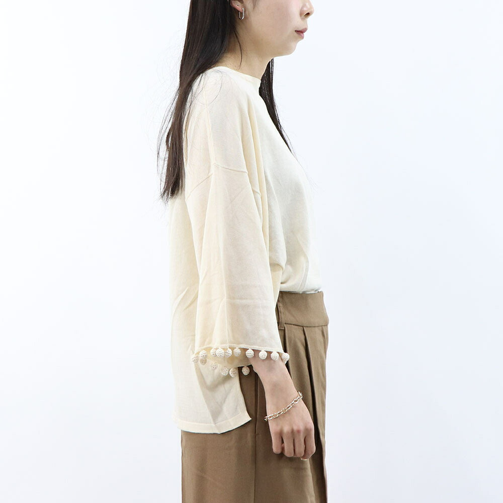 Max Mara Tシャツ アイボリー オーバーサイズ ポンポン付き 長袖 11361022