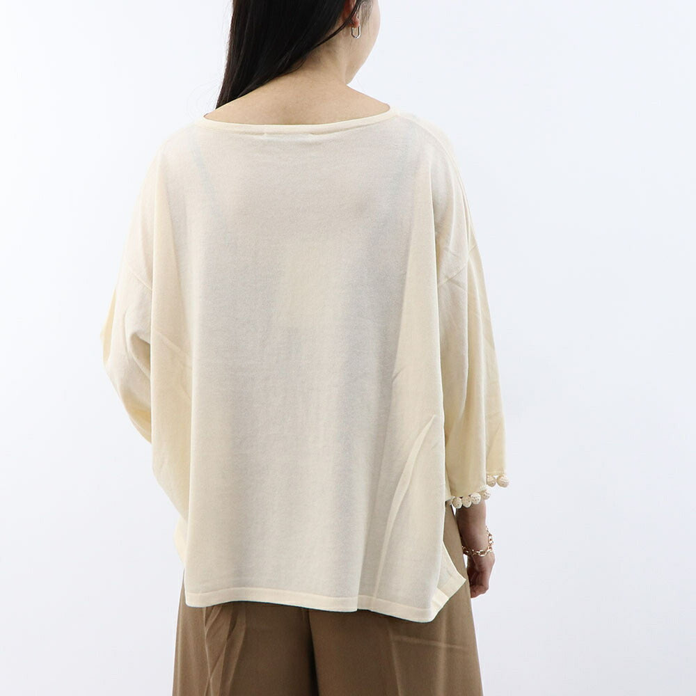 Max Mara Tシャツ アイボリー オーバーサイズ ポンポン付き 長袖 11361022