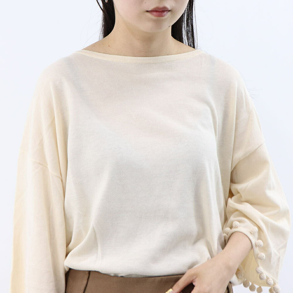 Max Mara Tシャツ アイボリー オーバーサイズ ポンポン付き 長袖 11361022