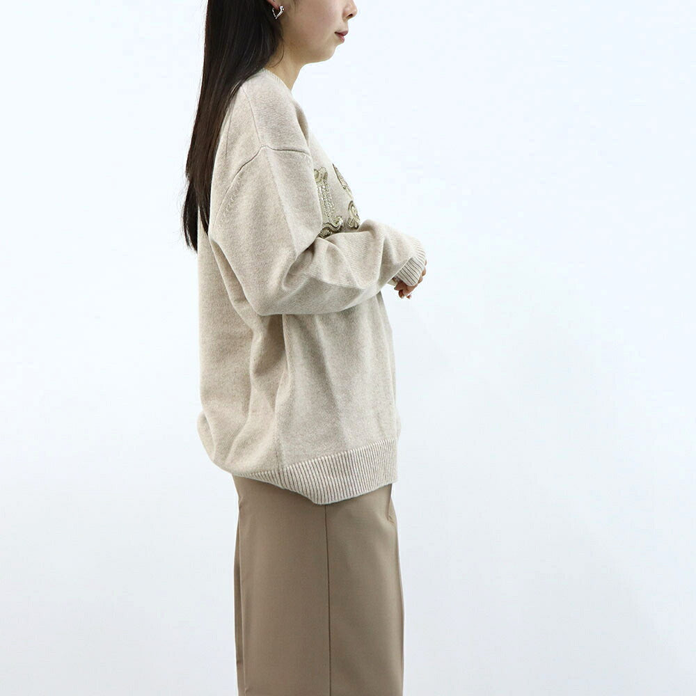 Max Mara ニット ベージュ PLATA スパンコール ロゴ オーバーサイズ 21366222