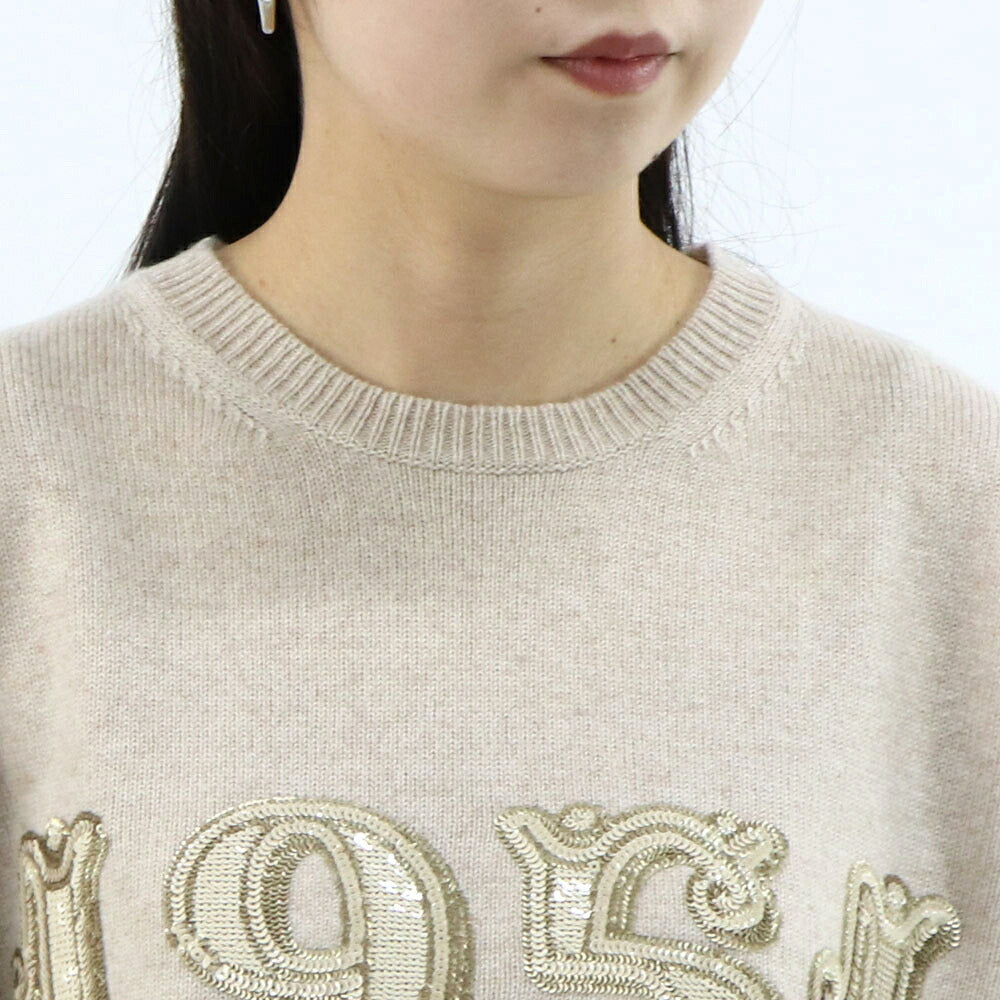 Max Mara ニット ベージュ PLATA スパンコール ロゴ オーバーサイズ 21366222