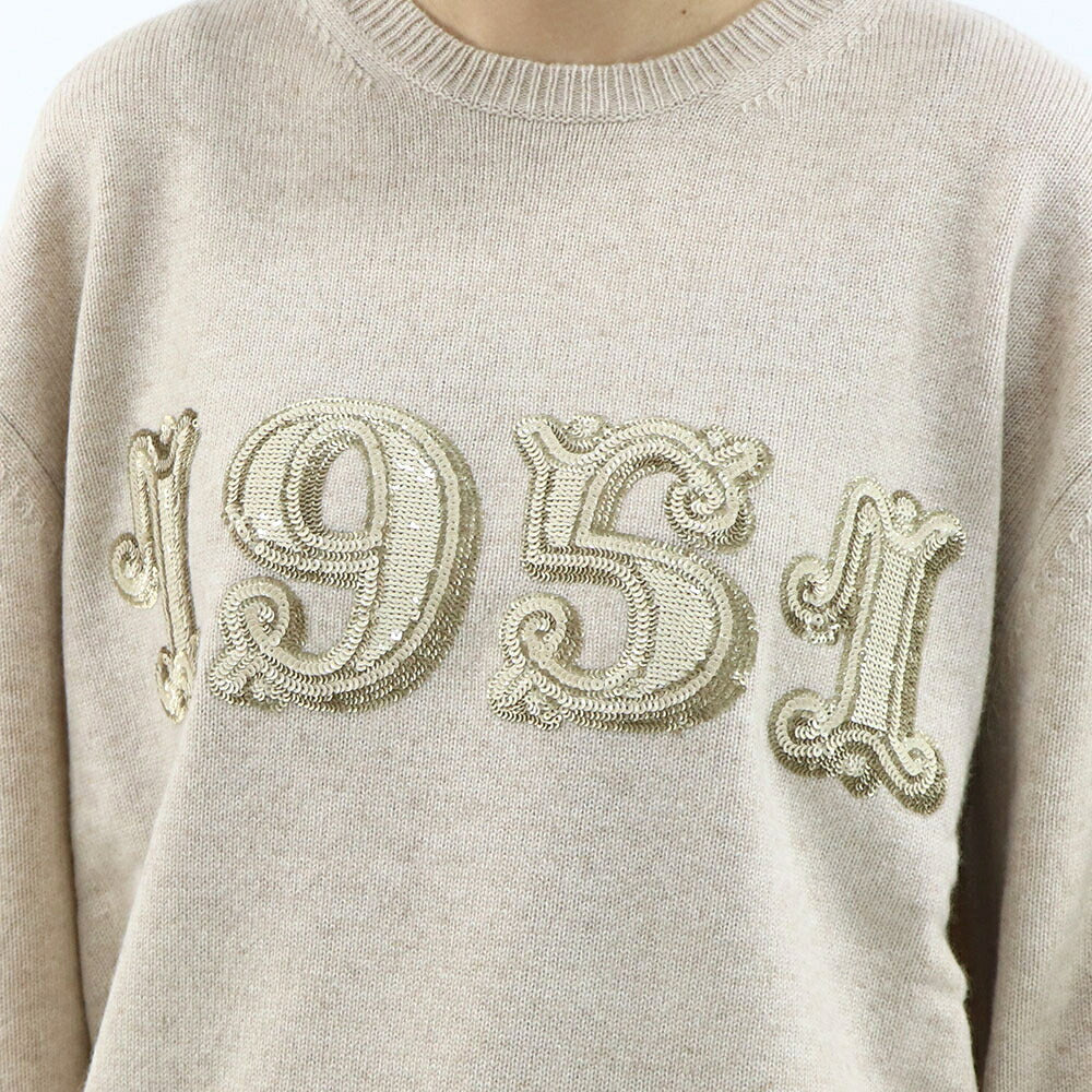 Max Mara ニット ベージュ PLATA スパンコール ロゴ オーバーサイズ 21366222
