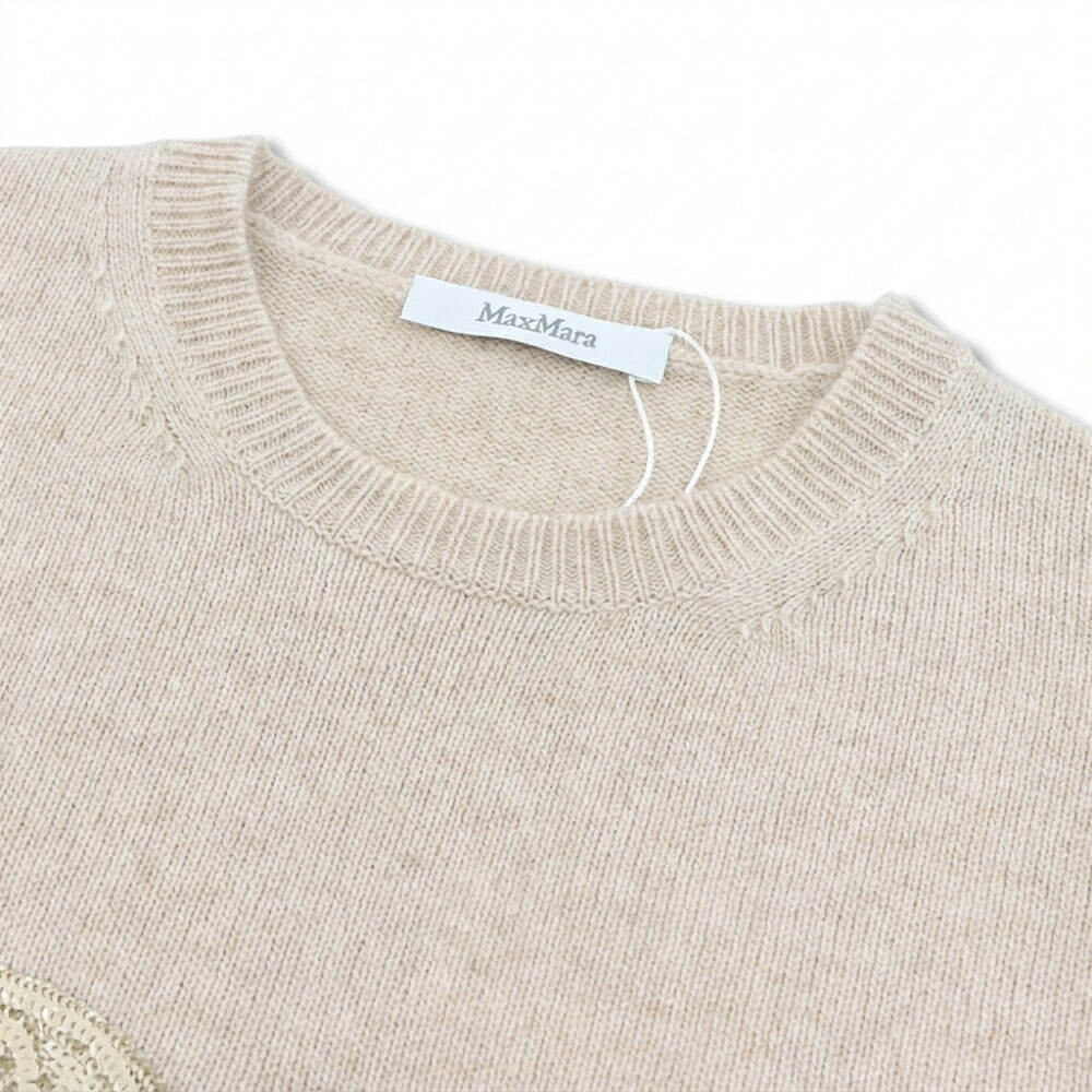 Max Mara ニット ベージュ PLATA スパンコール ロゴ オーバーサイズ 21366222