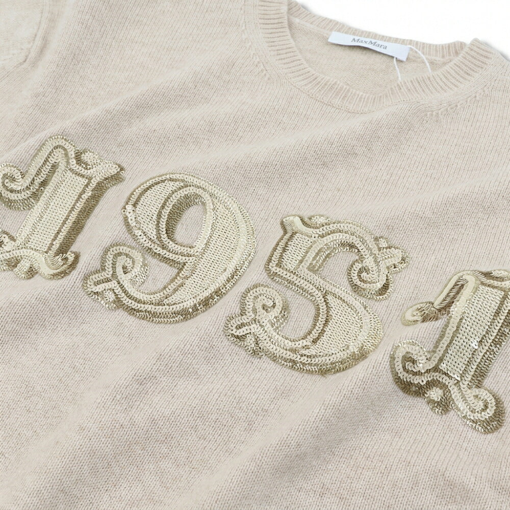 Max Mara ニット ベージュ PLATA スパンコール ロゴ オーバーサイズ 21366222