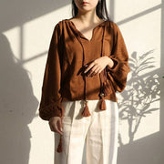 Max Mara Tシャツ ブラウン QUIRITE タッセル ブラウス 長袖 11361012