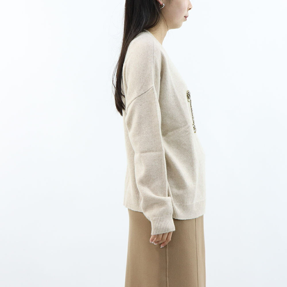 Max Mara ニット ベージュ クルーネック スパンコール ロゴ 21366232