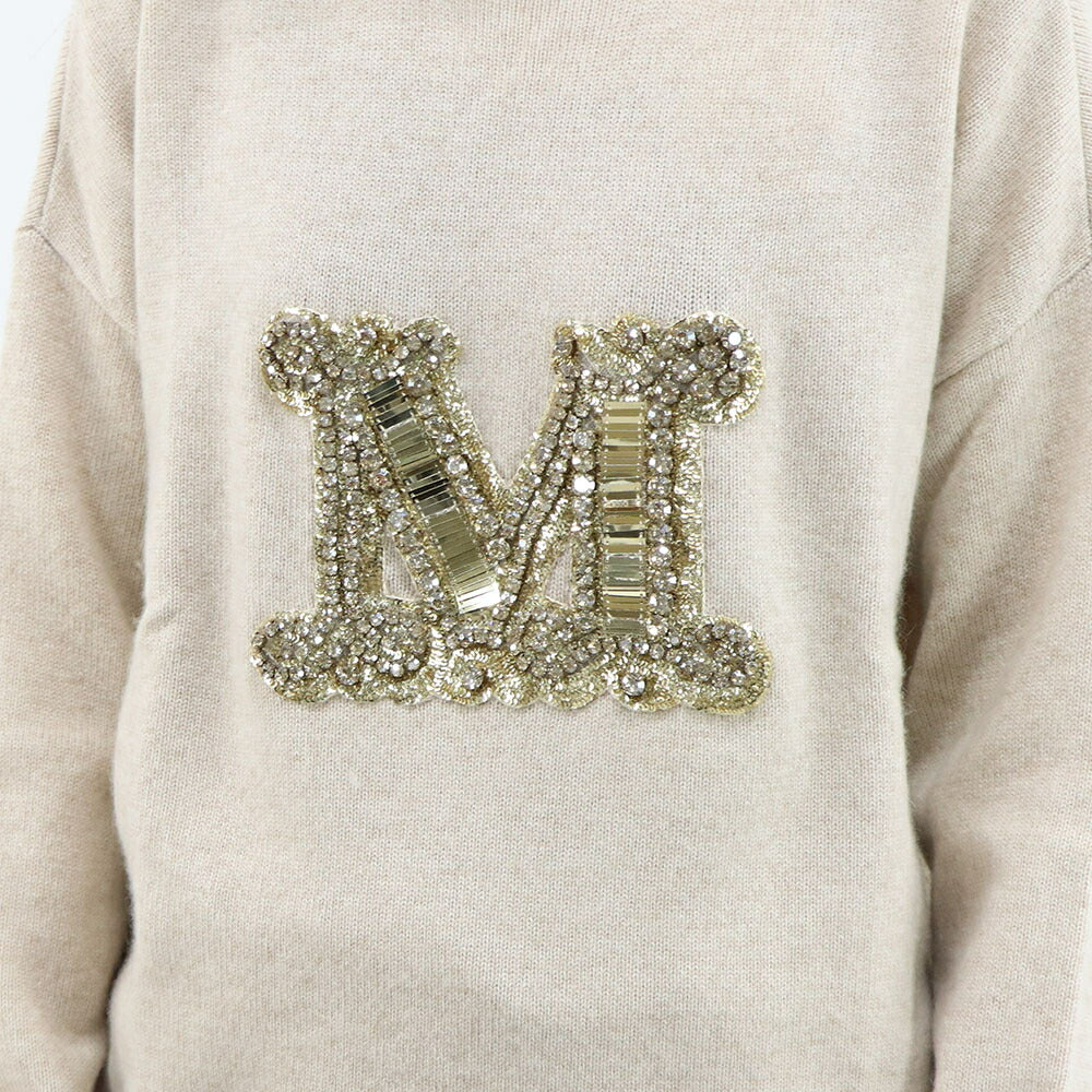 Max Mara ニット ベージュ クルーネック スパンコール ロゴ 21366232