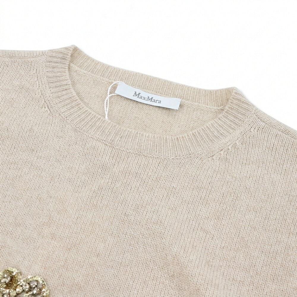Max Mara ニット ベージュ クルーネック スパンコール ロゴ 21366232