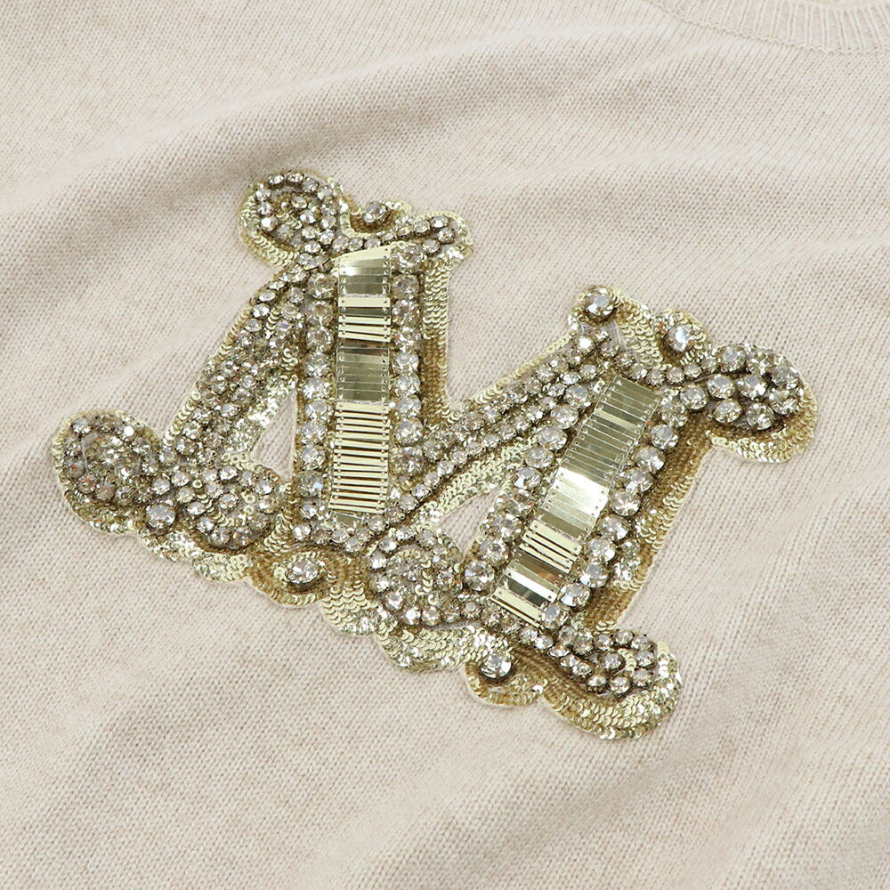 Max Mara ニット ベージュ クルーネック スパンコール ロゴ 21366232