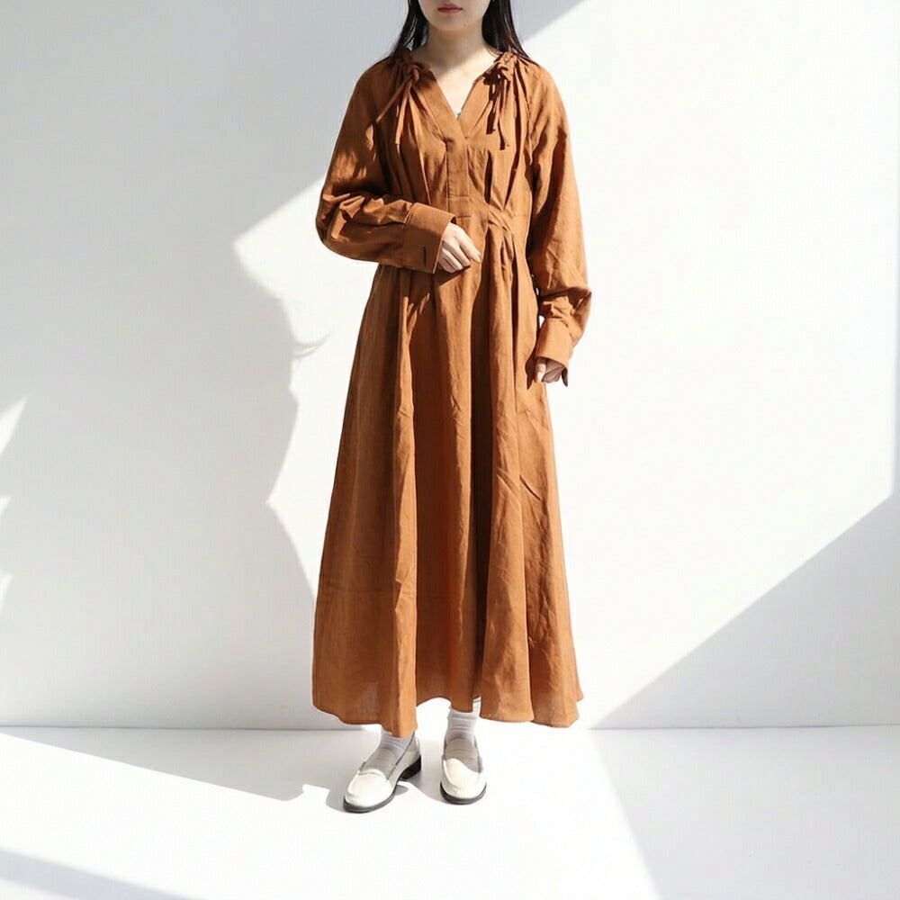 Max Mara ブラウン リネン シルク リネンワンピース Aライン ドロスト 11221092