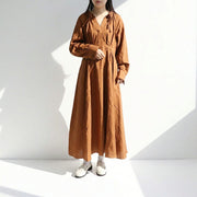 Max Mara ブラウン リネン シルク リネンワンピース Aライン ドロスト 11221092