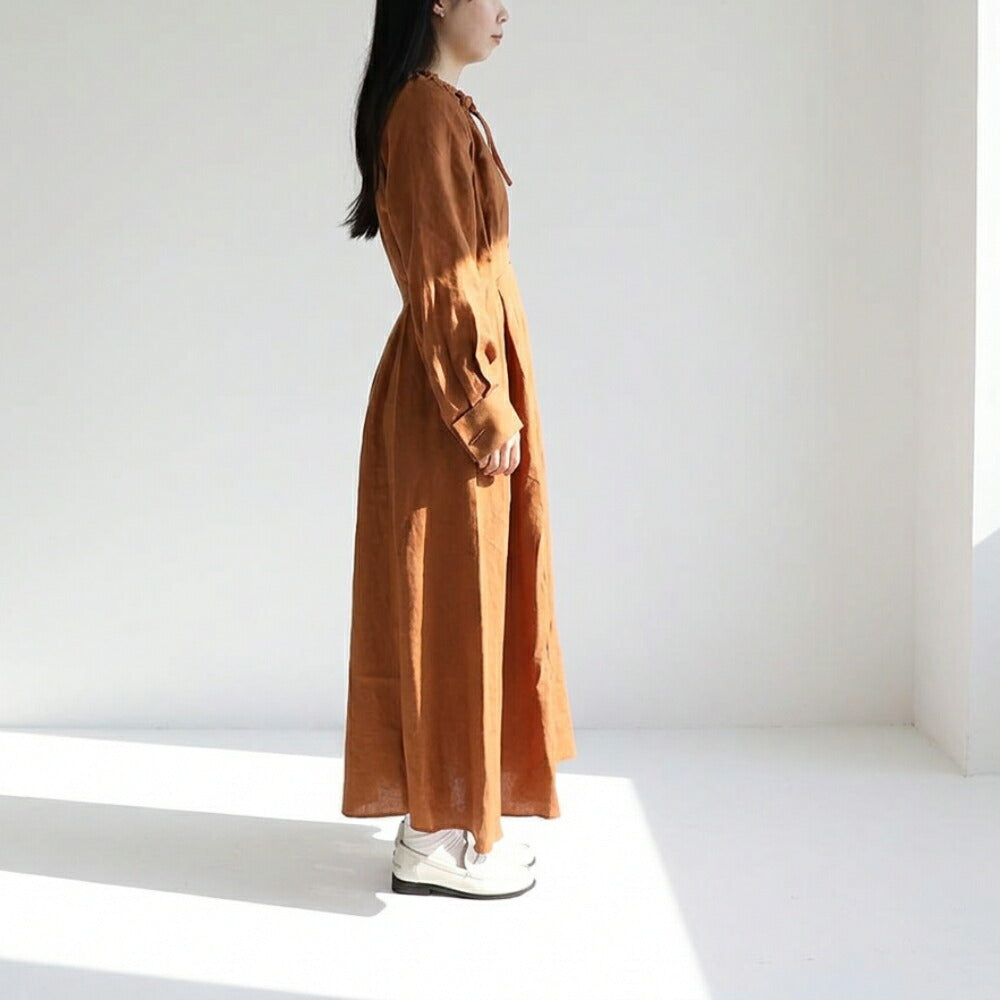 Max Mara ブラウン リネン シルク リネンワンピース Aライン ドロスト 11221092