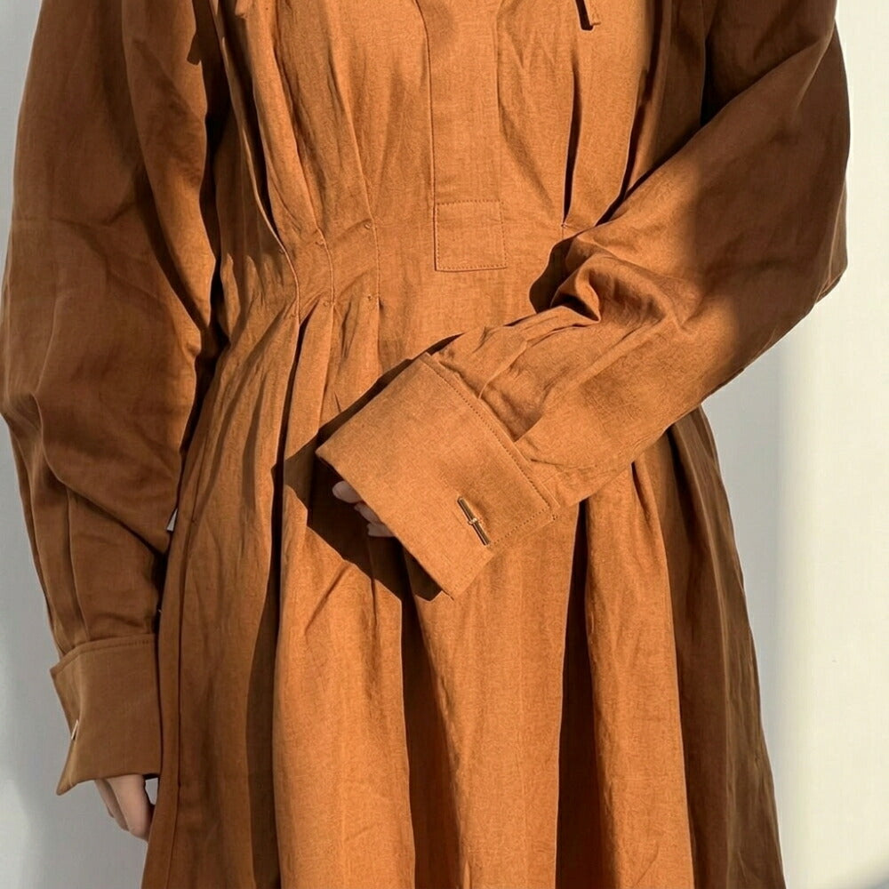 Max Mara ブラウン リネン シルク リネンワンピース Aライン ドロスト 11221092