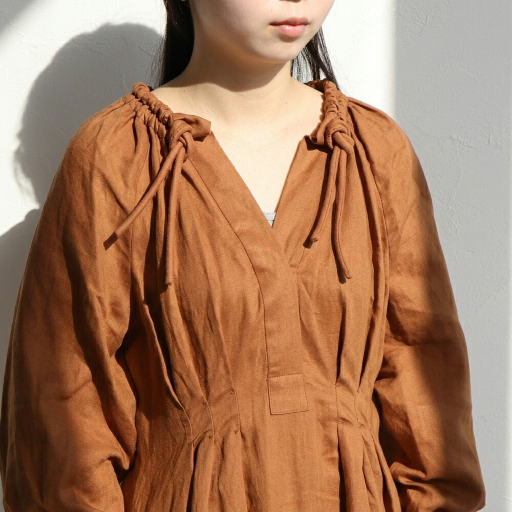 Max Mara ブラウン リネン シルク リネンワンピース Aライン ドロスト 11221092