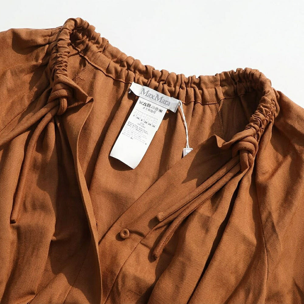 Max Mara ブラウン リネン シルク リネンワンピース Aライン ドロスト 11221092