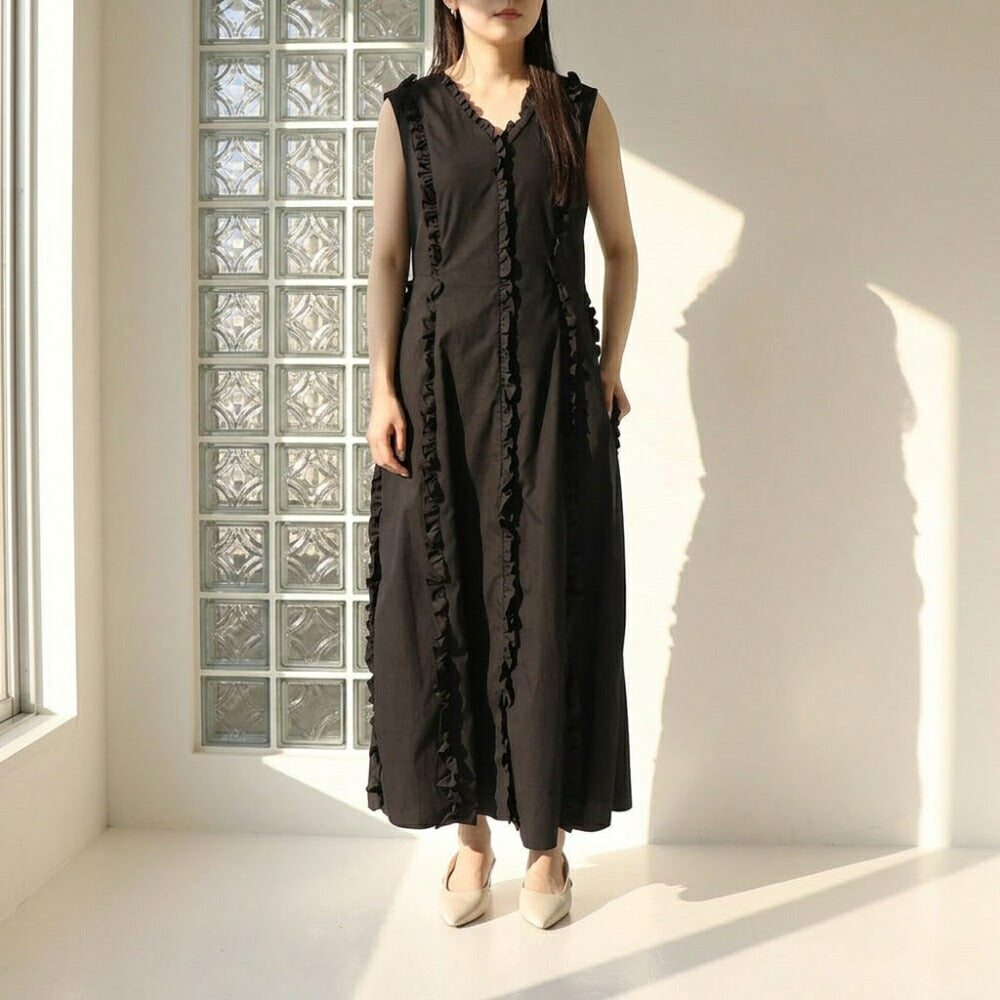 Max Mara ワンピース ブラック フリル Aライン ミディ丈 MILENA 29226051