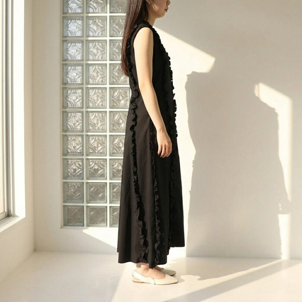 Max Mara ワンピース ブラック フリル Aライン ミディ丈 MILENA 29226051