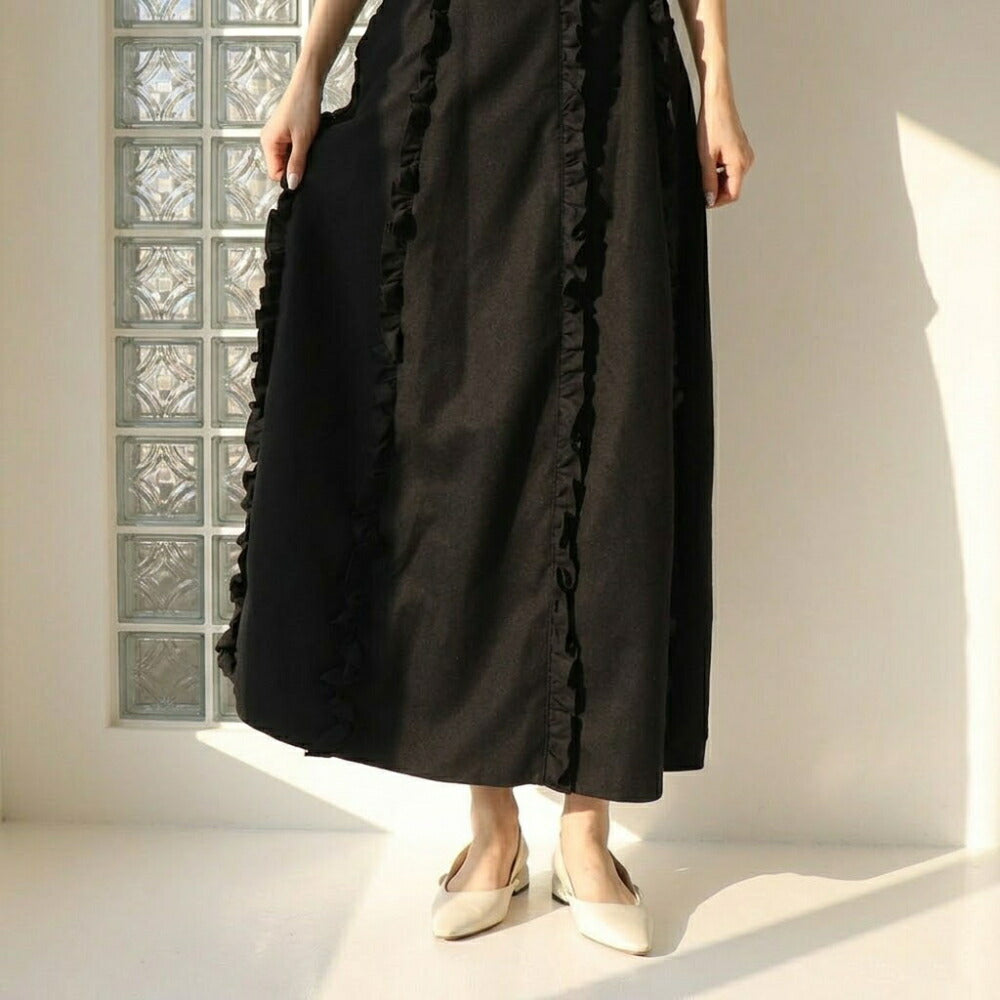 Max Mara ワンピース ブラック フリル Aライン ミディ丈 MILENA 29226051