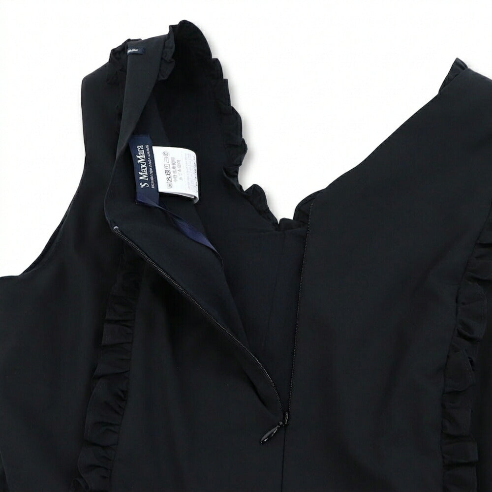 Max Mara ワンピース ブラック フリル Aライン ミディ丈 MILENA 29226051