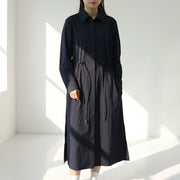 Max Mara ネイビー バージンウール ウールポプリン シャツワンピース ウエストマーク 11221061