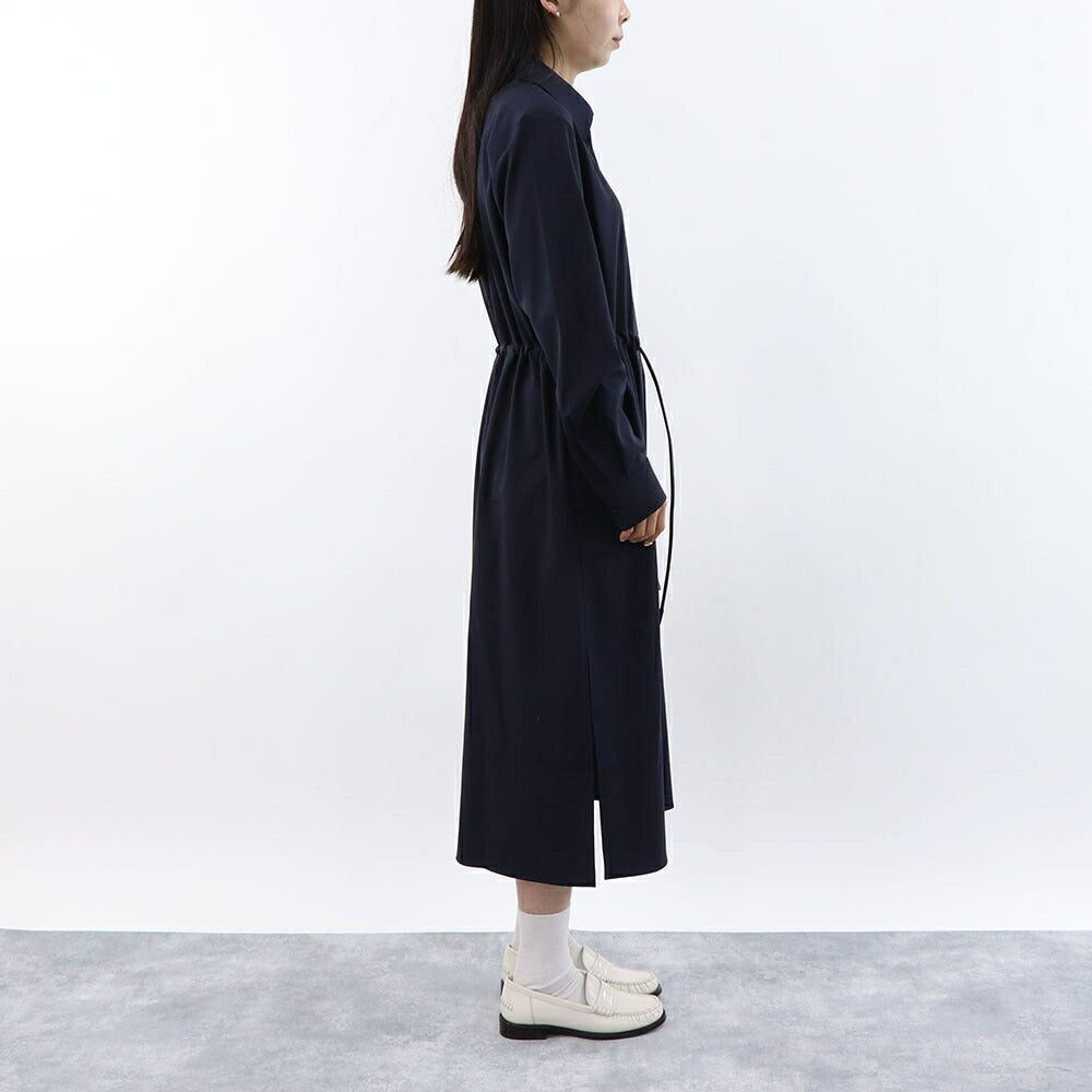 Max Mara ネイビー バージンウール ウールポプリン シャツワンピース ウエストマーク 11221061