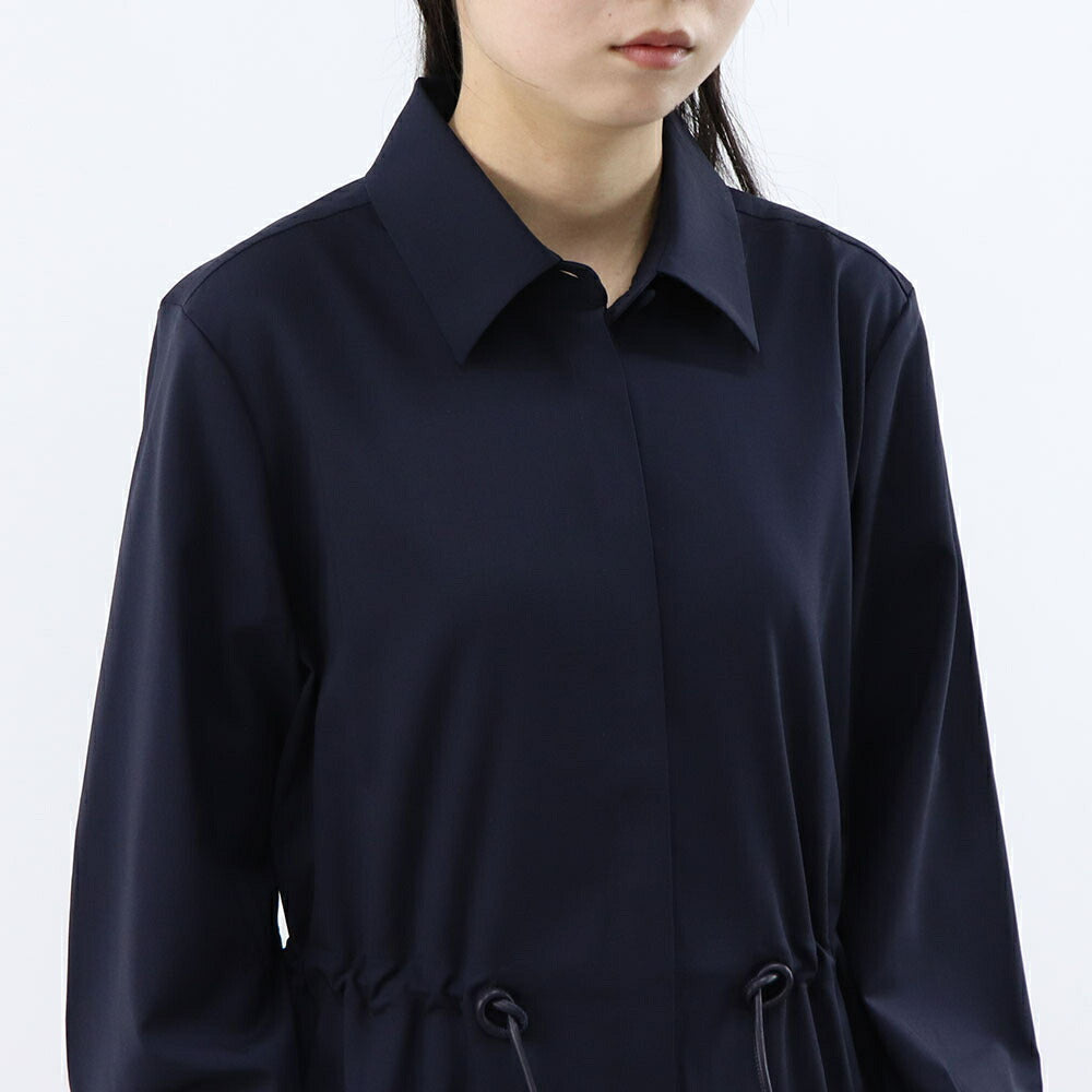 Max Mara ネイビー バージンウール ウールポプリン シャツワンピース ウエストマーク 11221061