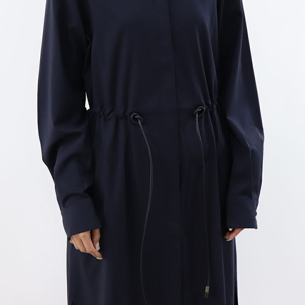 Max Mara ネイビー バージンウール ウールポプリン シャツワンピース ウエストマーク 11221061