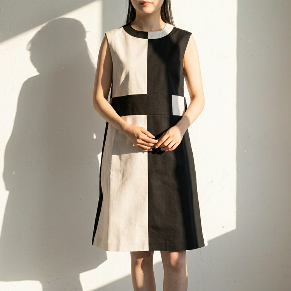 Max Mara ブラック×アイボリー ノースリーブ Aライン ミニワンピース 19221113