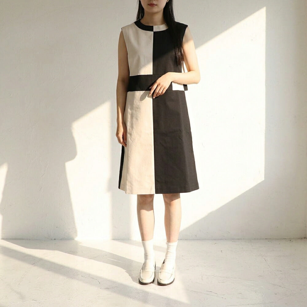 Max Mara ブラック×アイボリー ノースリーブ Aライン ミニワンピース 19221113