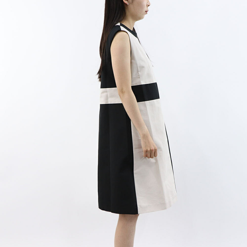 Max Mara ブラック×アイボリー ノースリーブ Aライン ミニワンピース 19221113