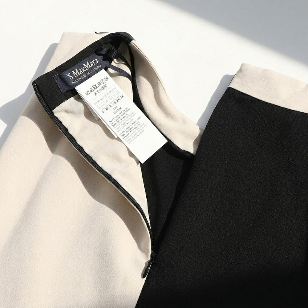 Max Mara ブラック×アイボリー ノースリーブ Aライン ミニワンピース 19221113