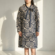 Max Mara ワンピース ネイビー Aライン ボウタイ 幾何学模様 19221233
