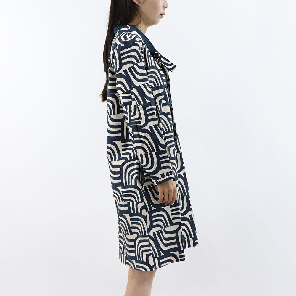 Max Mara ワンピース ネイビー Aライン ボウタイ 幾何学模様 19221233