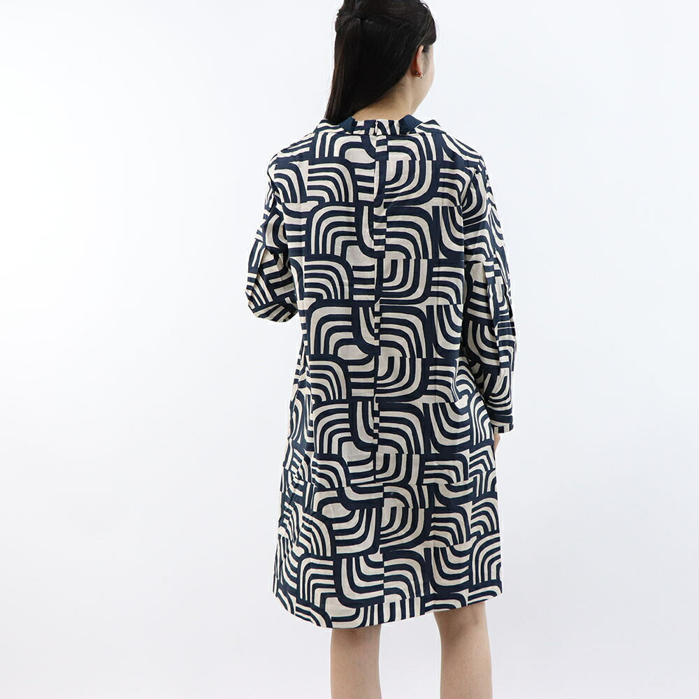 Max Mara ワンピース ネイビー Aライン ボウタイ 幾何学模様 19221233