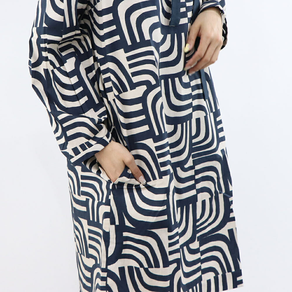 Max Mara ワンピース ネイビー Aライン ボウタイ 幾何学模様 19221233