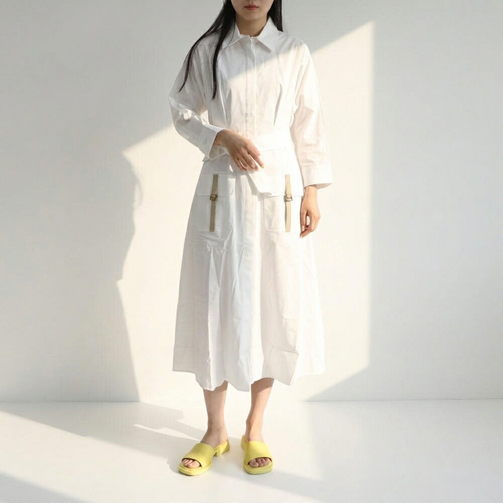 Max Mara ワンピース ホワイト シルク シャツワンピース ベルト シンプル 11221132
