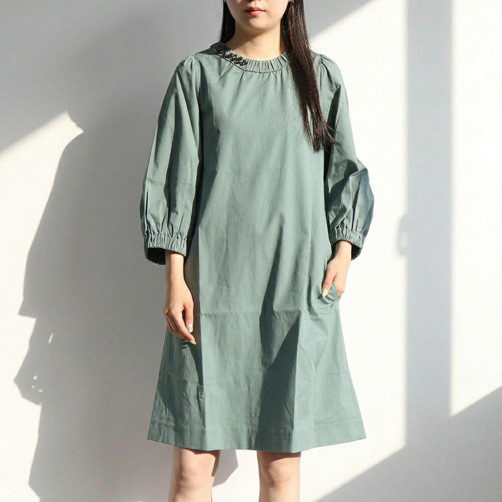 Max Mara ワンピース グリーン ライトグレー ビジュー付き Aラインワンピース ミニ丈 29226151