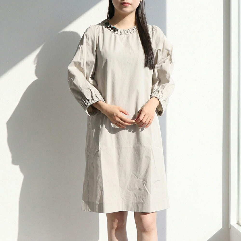 Max Mara ワンピース グリーン ライトグレー ビジュー付き Aラインワンピース ミニ丈 29226151
