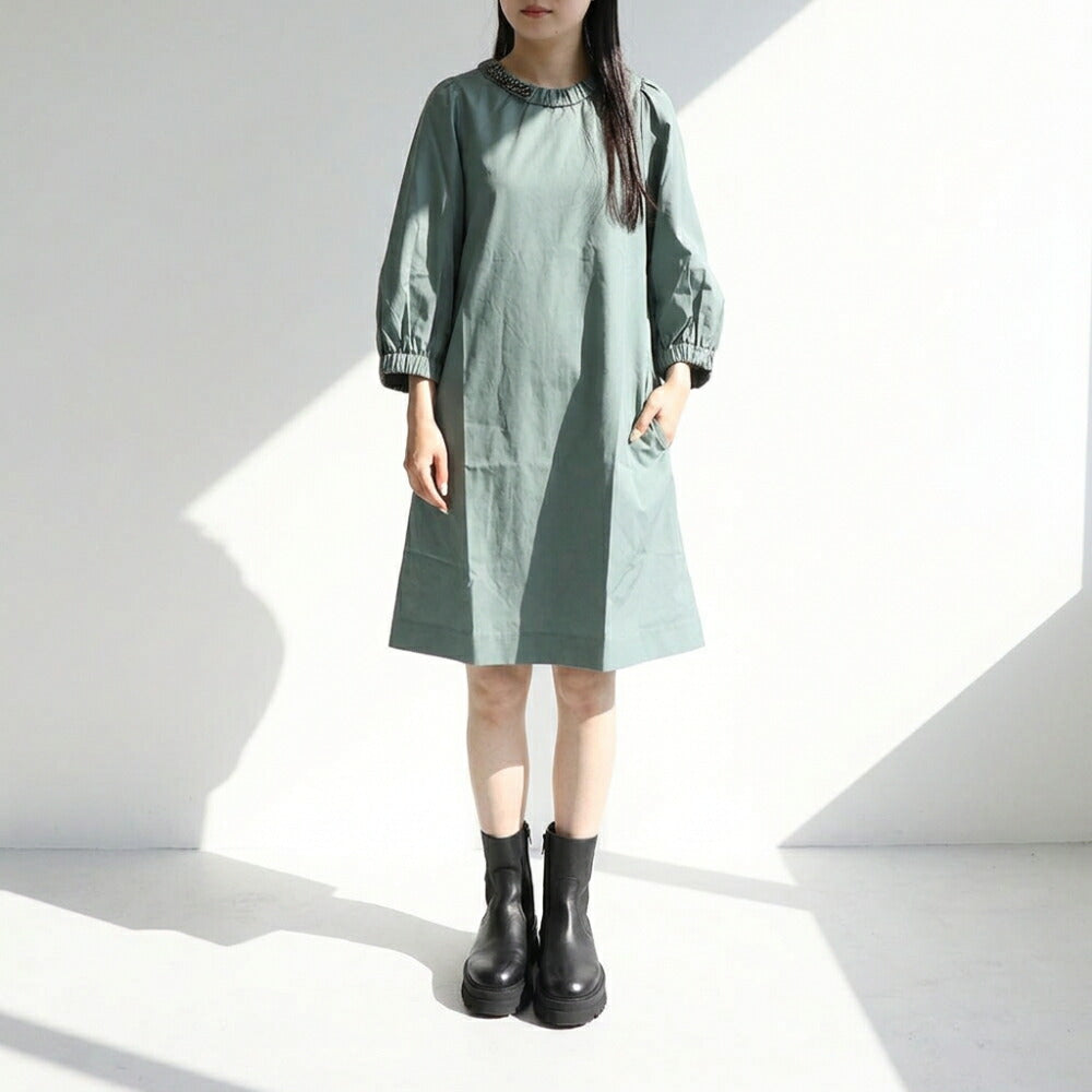 Max Mara ワンピース グリーン ライトグレー ビジュー付き Aラインワンピース ミニ丈 29226151