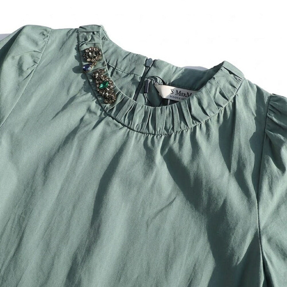 Max Mara ワンピース グリーン ライトグレー ビジュー付き Aラインワンピース ミニ丈 29226151