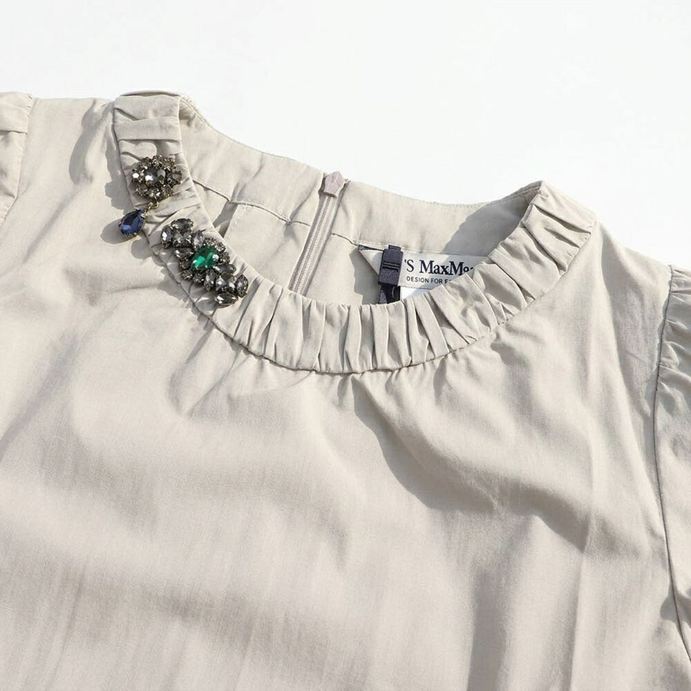 Max Mara ワンピース グリーン ライトグレー ビジュー付き Aラインワンピース ミニ丈 29226151