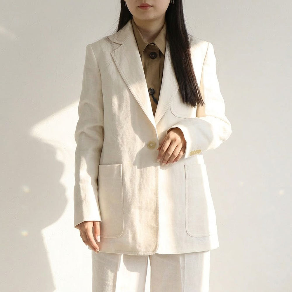 Max Mara ジャケット アイボリー リネン BOEMIA シングルジャケット 11041092
