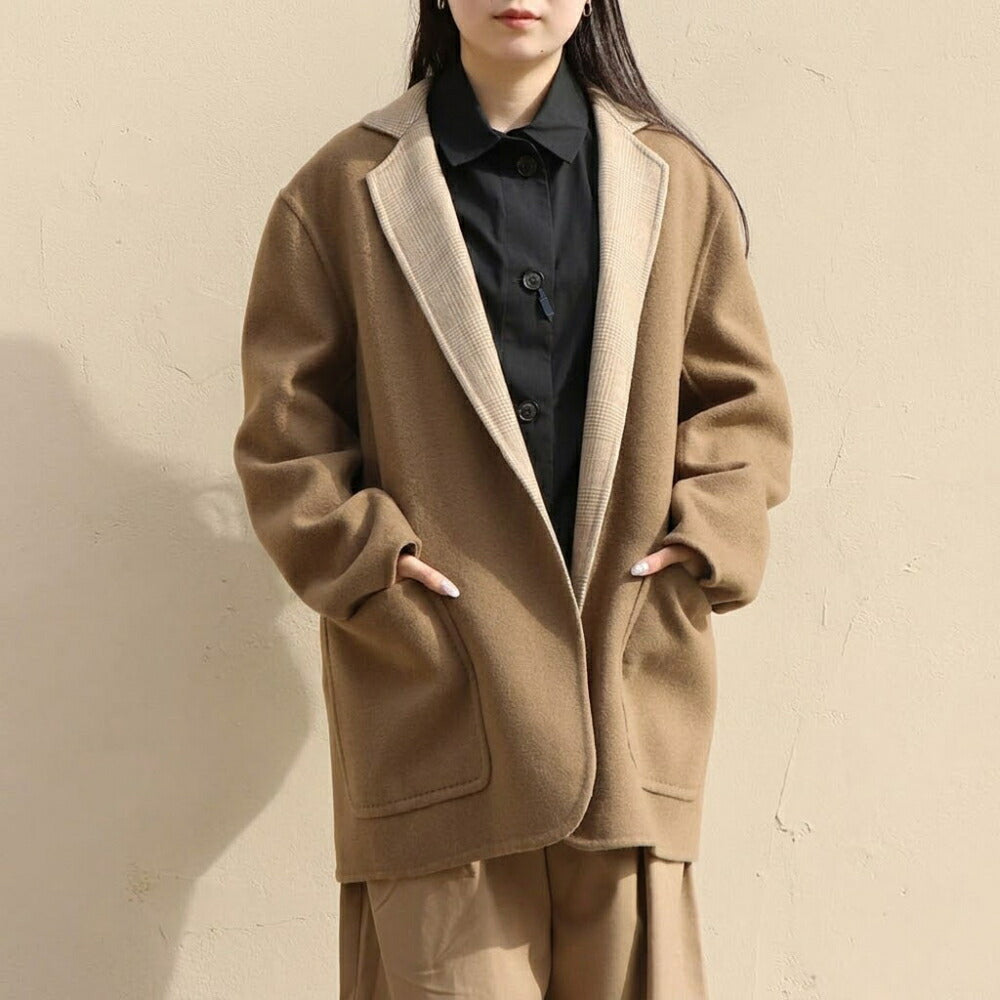 Max Mara ライトブラウン ガウンコート ショート丈 グレンチェック柄 21086042